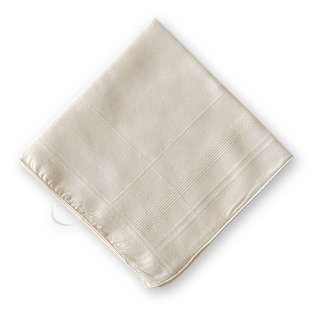 Antique Midcentury Off White Linen Cross Stitch Striped Handkerchief